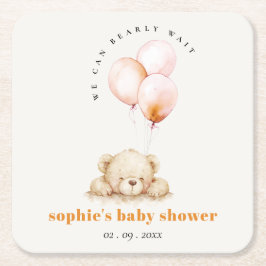 シックなミニマル赤面心待ちバルーン赤ちゃんシャワー スクエアペーパーコースター