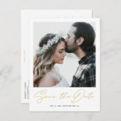 シックなミニマル金ゴールド写真の結婚式の日付を保存 案内ポストカード (正面/裏面)