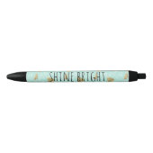 シックなミントおよび金ゴールドのダイヤモンドは明るい照らします 黒ボールペン (正面)