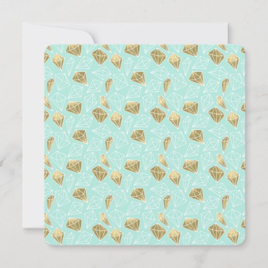 シックなミントと金ゴールドダイヤモンド赤ちゃんシャワー 招待状 (正面)