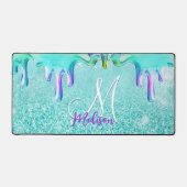 シックなミントグラデーショングリッターユニコーンドリップスモノグラム デスクマット (正面)