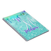 シックなミントグラデーショングリッターユニコーンドリップスモノグラム ノートブック (右側)