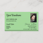 シックなミントグリーンストライプブラックのロゴと写真 名刺 (裏面)