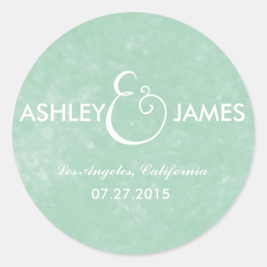 シックなミントグリーン水カラー結婚式用シール ラウンドシール (正面)
