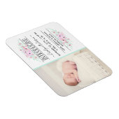 シックなミントグリーン&ピンクの花の誕生発表 マグネット (右側)