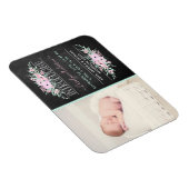 シックなミントグリーン&ピンクの花の誕生発表 マグネット (右側)