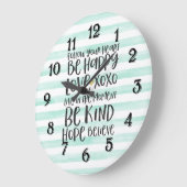 シックなミントストライプ感動的ワード ラージ壁時計 (傾斜)