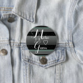 シックなミントブラックストライプのグレーの母の新郎 缶バッジ (インサイチュ)