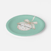 シックなミントホワイトドットボウオーナメントクリスマス ペーパープレート (アングル)