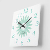 シックなミントラブフローラ追加イニシャルウォールクロック スクエア壁時計 (傾斜)