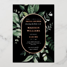 シックなムーディボタニカルフレームブライダルシャワー実在 箔招待状