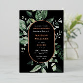 シックなムーディボタニカルフレームブライダルシャワー実在 箔招待状 (立ち正面)
