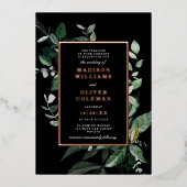 シックなムーディボタニカルフ結婚レーム実在ズ 箔招待状 (正面)