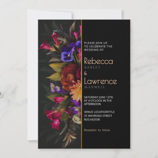 シックなムーディーズ花模様結婚式招待状 招待状 (正面)