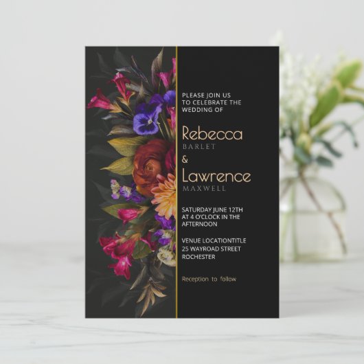 シックなムーディーズ花模様結婚式招待状 招待状 (スタンド正面)