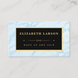 シックなメイクアップアクアブルーマーブルアーティストヘアサロン 名刺