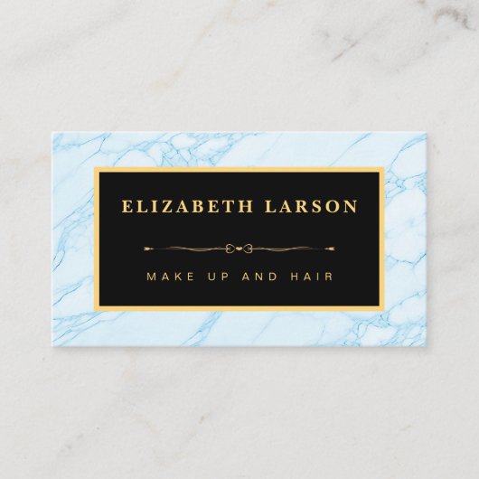 シックなメイクアップアクアブルーマーブルアーティストヘアサロン 名刺 (正面)