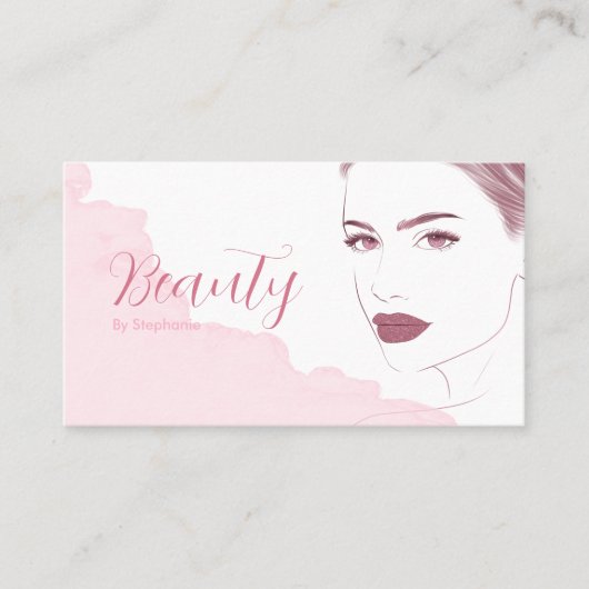 シックなメイクアップアーティスト美しいサロン赤面ピンクグリッター 名刺 (正面)
