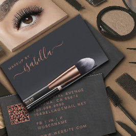 シックなメイクアップアーティストQRコード銅ブラック 名刺
