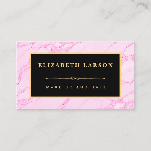 シックなメイクアップライトピンクマーブルアーティストヘアサロン 名刺 (正面)