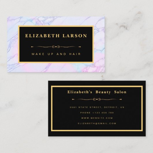 シックなメイクアップ虹色の大理石アーティストヘアサロン 名刺 (正面/裏面)