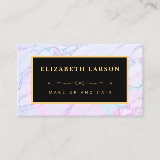 シックなメイクアップ虹色の大理石アーティストヘアサロン 名刺 (正面)