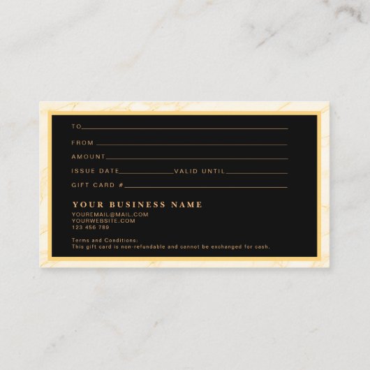 シックなメイクアップ金ゴールドアーティストヘアサロンギフトカード 名刺 (裏面)