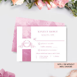 シックなメイブピンクウォーター結婚カラーのモノグラムRSVP 出欠カード
