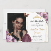 シックなメイヴプラムパープルフローラキンセアニラフォトサ セーブザデート (正面)