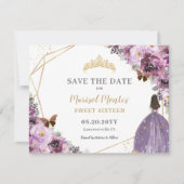 シックなメイヴプラムパープルフローラティアラSweet sixteen セーブザデート (正面)