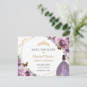 シックなメイヴプラムパープルフローラティアラSweet sixteen セーブザデート (スタンド正面)