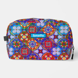 シックなメキシコのタラベラ青い紫色のタイルのモノグラム ドップキット