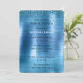 シックなメタリックアクアブルーグリッターブライダルシャワー 招待状 (スタンド正面)