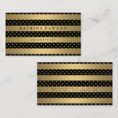 シックなメタリックストライプ金ゴールドと水玉模様 名刺 (正面/裏面)