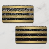 シックなメタリックストライプ金ゴールドホワイトドット 名刺 (正面/裏面)