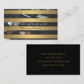 シックなメタリックストライプ金ゴールドメイクブラシ 名刺 (正面/裏面)