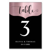シックなメタリックバラ金ゴールドブラックスクリプ結婚ト テーブルナンバー (裏面)