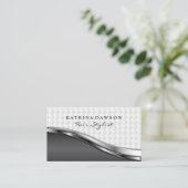 シックなメタリック織り模様シルバーメタリック 名刺 (スタンド正面)