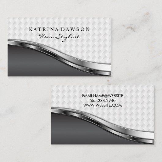 シックなメタリック織り模様シルバーメタリック 名刺 (正面/裏面)