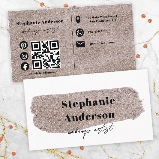 シックなメタリック調光ブラシストロークのメイクアップアーティスト 名刺