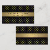 シックなメタリック金ゴールドと水玉模様 名刺 (正面/裏面)