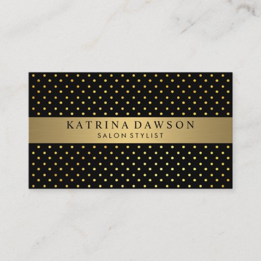 シックなメタリック金ゴールドと水玉模様 名刺 (正面)
