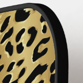 シックなメタリック金ゴールド&ブラックレオパード印刷ガールズ ピックルボールラケット (左詳細)