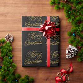 シックなメリークリスマスゴールデン手書きスクリプト ラッピングペーパー