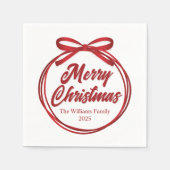 シックなメリークリスマススクリプトレッドリボンボウパーティー スタンダードカクテルナプキン (正面)