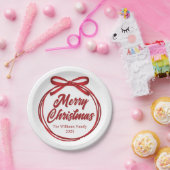 シックなメリークリスマススクリプトレッドリボンボウパーティー ペーパープレート (パーティー)