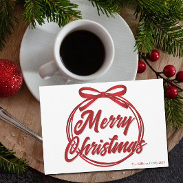 シックなメリークリスマススクリプトレッドリボンボウ シーズンカード