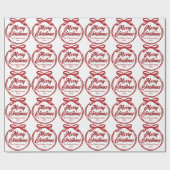 シックなメリークリスマススクリプトレッドリボンボウ ラッピングペーパー (フラット)