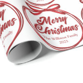 シックなメリークリスマススクリプトレッドリボンボウ ラッピングペーパー (ロールコーナー)