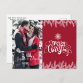 シックなメリークリスマスタイポグラフィ金ゴールドパイン写真 インビテーションポストカード (正面/裏面)
